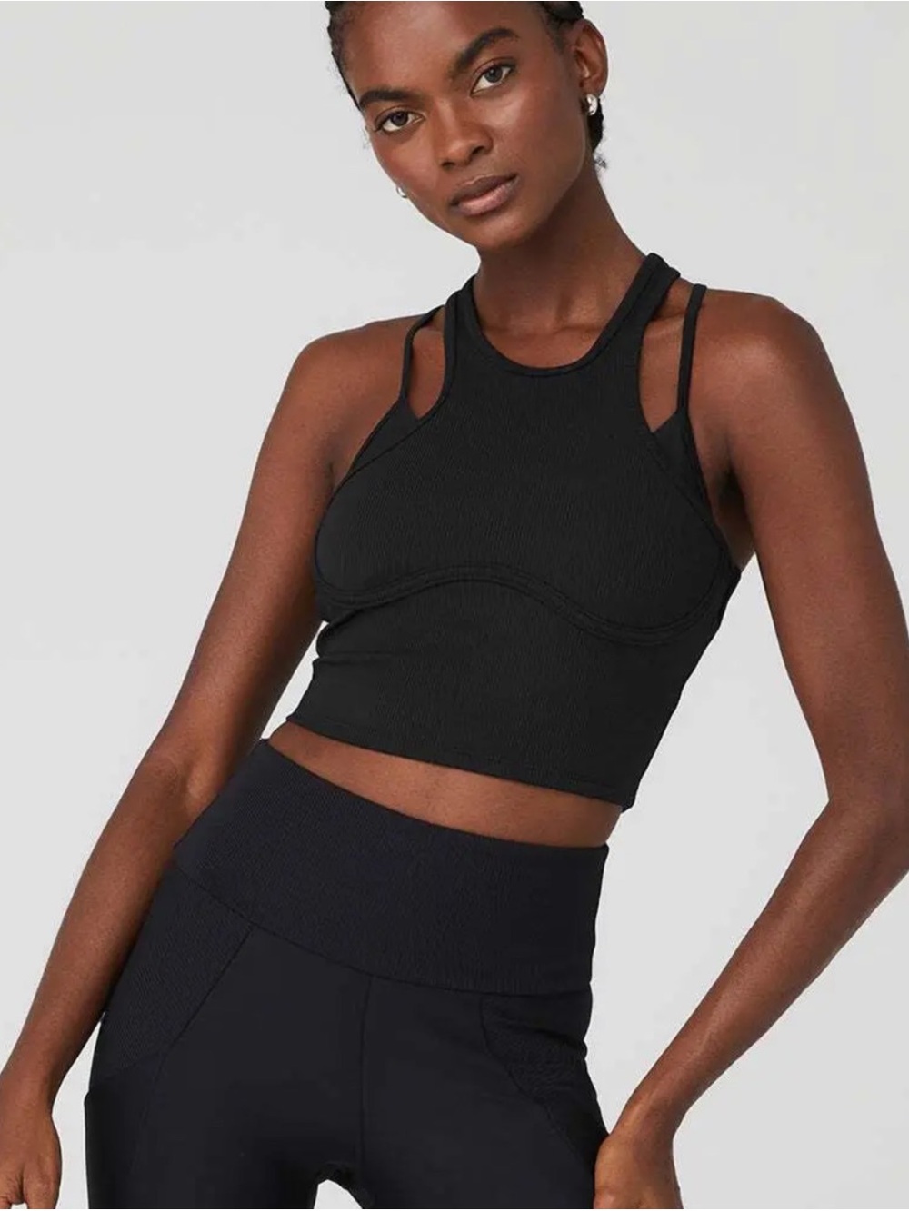 ALO YOGA | Ribbed Airlift Enchanted Bra Tank Top in Black, Size Small - Picture 2 of 8